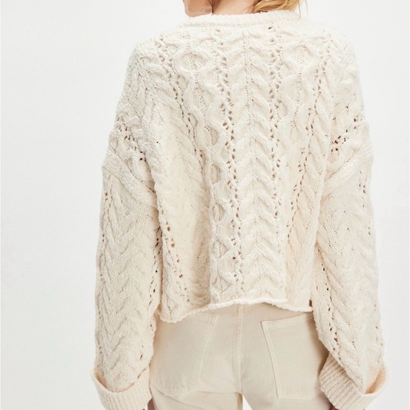 NWT Free People Polly Cable Knit Sweater in Cream Size Small - Picture 2 of 13